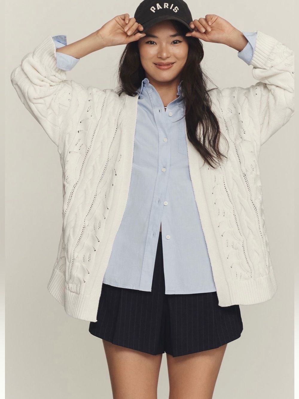 NWT new OS one size Anthropologie cable knit cardigan sweater white open front